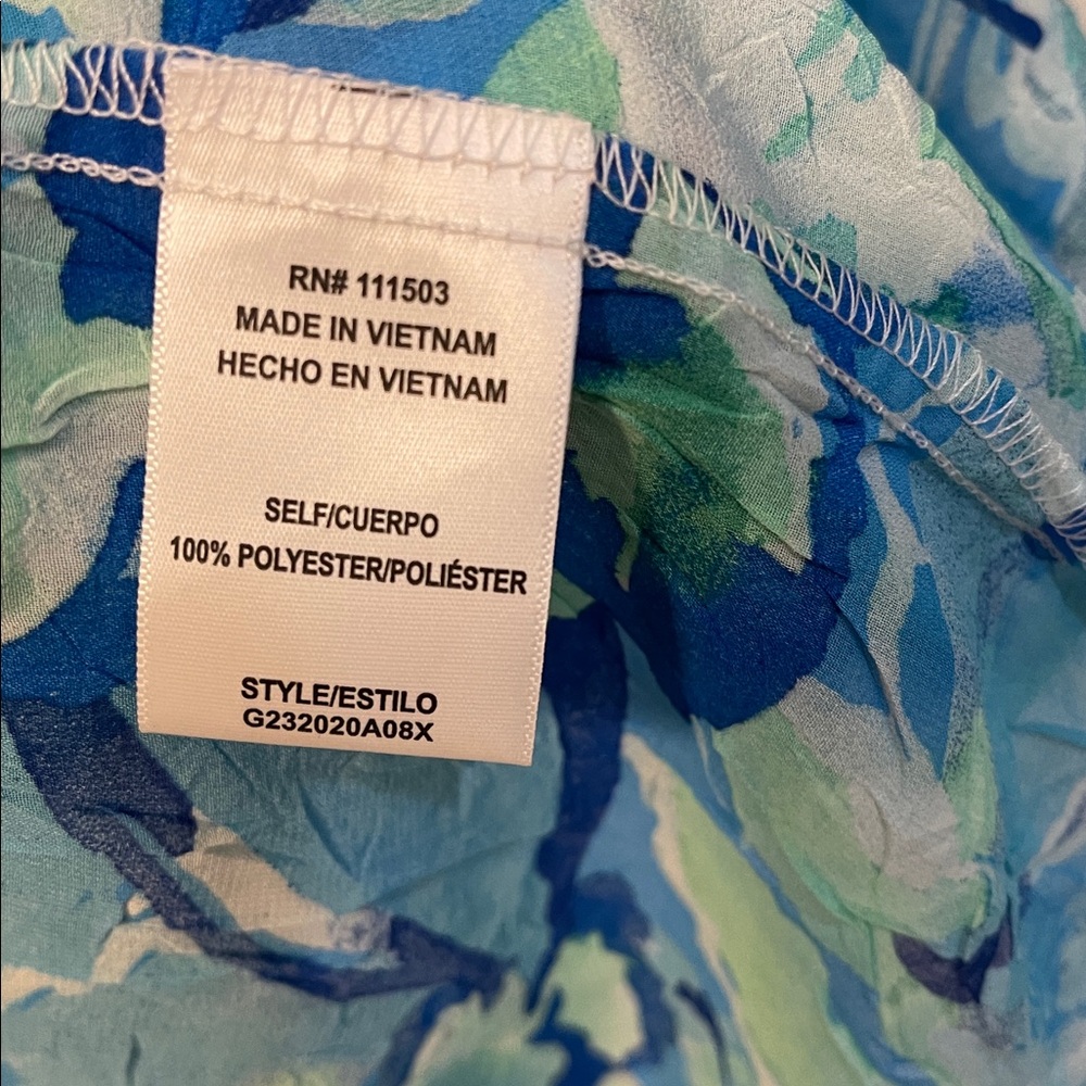 Vibrant Floral Women's Blouse in Blue and Green 2X Cold shoulder Flutter sleeve - Picture 9 of 11